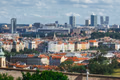 Prague rooftops and modern city skyline